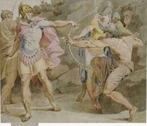 オデュッセウスにヘラクレスの弓を狙うピロクテーテース 作： Asmus Jacob Carstens