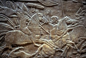 ティルトゥバの戦いでのアシュルバニパル、紀元前650〜620年 作： Assyrian