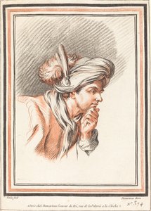 羽毛ターバンを巻いた男性の頭部 作： Atelier of Gilles Demarteau the Elder after Carle Van Loo
