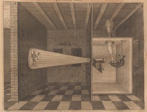1671年のアルスマグナルシスの死を示す魔法のランタン。 作： Athanasius Kircher