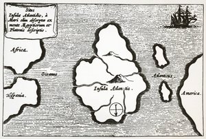 「Mundus Subterraneus」からのアトランティスの地図 作： Athanasius Kircher