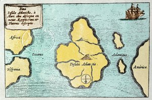 伝説の島「アトランティス」の地図 - アタナセ・キルヒャー（またはアタナシウス・キルヒャー）の「Mundus Subterraneus」より