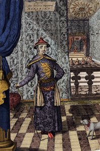 中国皇帝とタルタル人の最高統治者-中国皇帝康熙（1652-1722）清朝、アタナシウス・キルヒャー（1601-1680）による彫刻、「China Monumentis, qua sacris qua profanis」1667年より-中国皇帝康熙（1652-1722）清朝。 作： Athanasius Kircher