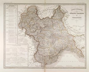 本土のサルデーニャ州。 Attilio Zuccagni-Orlandini による地図、フィレンツェのイタリア州の地理アトラスから取得、銅に彫刻 作： Attilio Zuccagni Orlandini