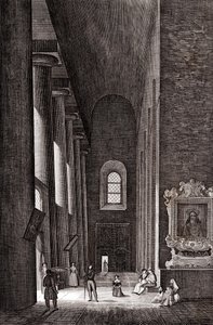 シラキュース、シチリア、イタリアのマリア・サンティッシマ大聖堂の側通路、銅版画、19x29 cm 頃 作： Attilio Zuccagni Orlandini