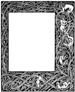 トーマス・マロリー卿による「Le Morte d&39;Arthur」のボーダーデザイン、1893-4（ペンと黒インク） 作： Aubrey Beardsley