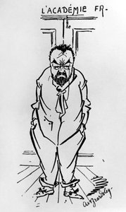 フランスの小説家エミール・ゾラ（1840-1902）の風刺画、アカデミー・フランセーズの外にて（図面