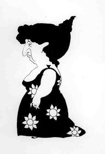ひまわりのドレスを着た人物の風刺画（「Bon Mots」より）（リトグラフ版 作： Aubrey Beardsley