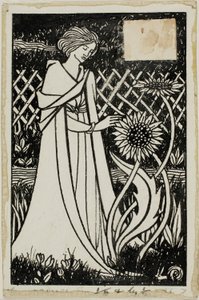 装飾的な研究。ヒマワリを持つ女 作： Aubrey Beardsley