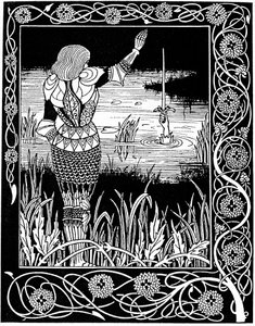 1893年、湖の貴婦人によって取り戻されるエクスカリバー 作： Aubrey Beardsley