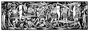 ヘッドピース、トーマス・マロリー卿による「Le Morte d&39;Arthur」のイラスト、1893-94 作： Aubrey Beardsley