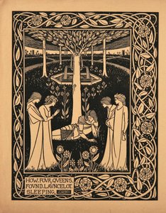 4人の女王がランスロットの眠りを見つけた方法トーマス卿の本「Le Morte dArthur」のイラスト 作： Aubrey Beardsley