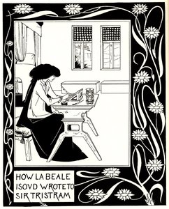 La Beale IsoudがTristram卿にどのように書いたか。トーマス卿の本「Le Morte dArthur」のイラスト 作： Aubrey Beardsley