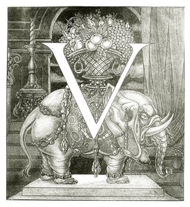 ヴォルポーネへの最初の文字「V」、1898 作： Aubrey Beardsley