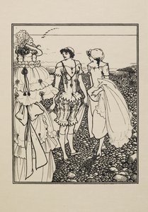 ディエップ ビーチで (水浴者)、50 の図面の本から 作： Aubrey Beardsley