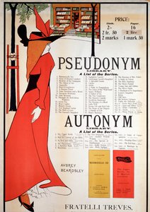 The Pseudonym and Autonym Libraries」のポスター（カラーリトグラフ 作： Aubrey Beardsley