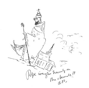 「教皇は教会に重きを置いている」、c。 1893（ペンとインク） 作： Aubrey Beardsley