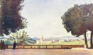 ローマパンフィリ・ドーリア邸から見たサン・ピエトロ寺院（カラーリトグラフ） 作： Aubrey Waterfield