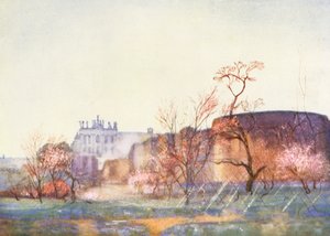 ローマアンフィテアトルム・カストレンセから見たラテラノ（カラーリトグラフ） 作： Aubrey Waterfield