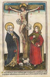 処女と聖ヨハネと十字架上のキリスト 作： Augsburg 15th Century
