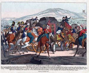 The Flight of Napoleon after Battle of Waterloo (1815) - Campe, August Friedrich Andreas (1777-1846) - Etching, watercolour - 21,5x26,3 - Private Collection
