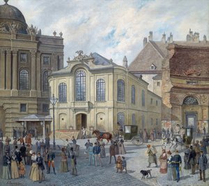 ウィーンの古いブルク劇場 - アウグスト ゲラッシュ (1822-1908)。 キャンバスに油彩、c。 1900年。寸法: 78x87cm。 個人蔵 作： August Gerasch