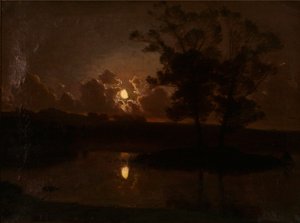 デンマーク：秋の夕暮れ、ヒョルテケレ、イェーガーボルグ鹿公園、月明かり