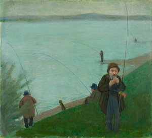 ライン川で釣りをする人 作： August Macke
