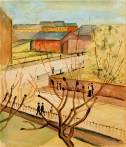 春の私たちの通りの眺め 作： August Macke