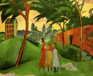 3人の女の子のいる風景 作： August Macke