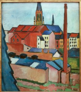 家と煙突とマリエン教会 作： August Macke