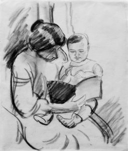 子供を持つ母親、読書（エリザベスとウォルターチェン 作： August Macke
