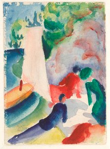 "Picnic on the Beach" (Picnic after Sailing) August Macke (1887-1914) による水彩画 1913 Dim 17,6x12,2 cm Albertina, Vienna 作： August Macke