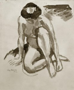 座りがちな行為、前かがみ 作： August Macke