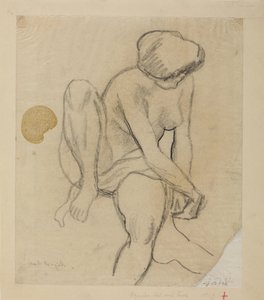 布で座っている女性の裸体 作： August Macke