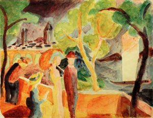 湖畔の歩行者 作： August Macke
