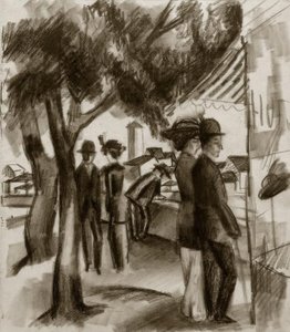 木の下を歩く人 作： August Macke