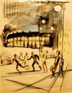 夕方に遊んでいる子供たち 作： August Macke