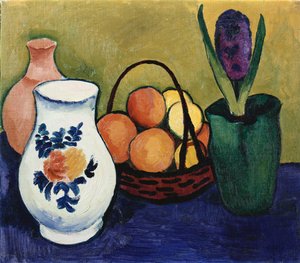 花と果実の白い水差し、1910 作： August Macke