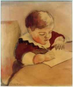 ウォルター、テーブルで絵を描く