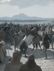 バーント ニャールの物語: 1880 年代の Hliðarendi での馬の戦い。