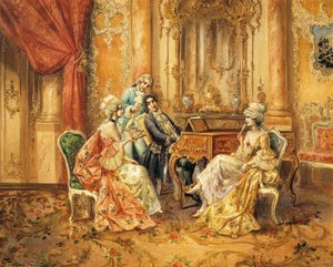 ピアノで、Stephan Sedlacek（1868-1936）作、キャンバスに油彩 作： August Stephan Sedlacek