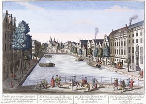 クレベニエ運河の眺め、アムステルダム、1740～1770年頃（手描きの彫刻）