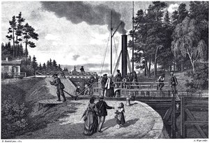 1873年のフィンランドのジュスティラ水門の眺め 作： August Weger