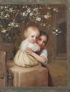 花咲くリンゴの木の下の子供と少女（習作）