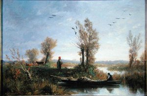 運河の岸辺」（油彩・キャンバス） 作： Auguste Paul Charles Anastasi