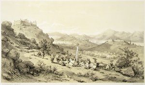 ユージン・シチェリ（1813-90）が彫った「中国のスケッチ」のプレート11「マカオの全景」1842年（彩色リトグラフ） 作： Auguste (after) Borget
