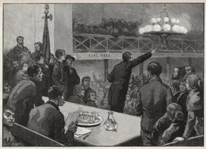 1885年のヴォールイットでのストライキのための会議-1885年の刻印「Le monde illustrious」-ジェラルダンの絵 作： Auguste (after) Gerardin