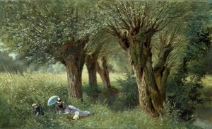 A.Allonge、牧草地で-絵画、1880 作： Auguste Allonge