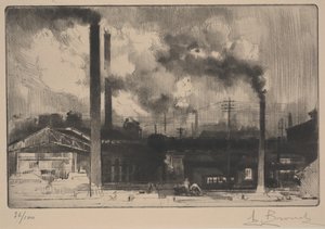 クルーゾ工場で-製鉄所（ルーレットとドライポイント） 作： Auguste Brouet